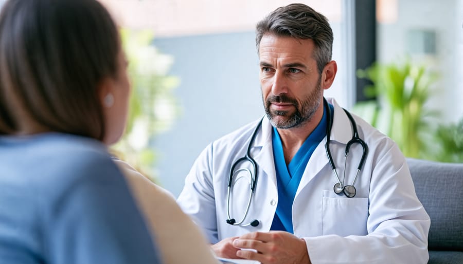 Healthcare provider offering guidance and support to a pregnant woman during the pandemic