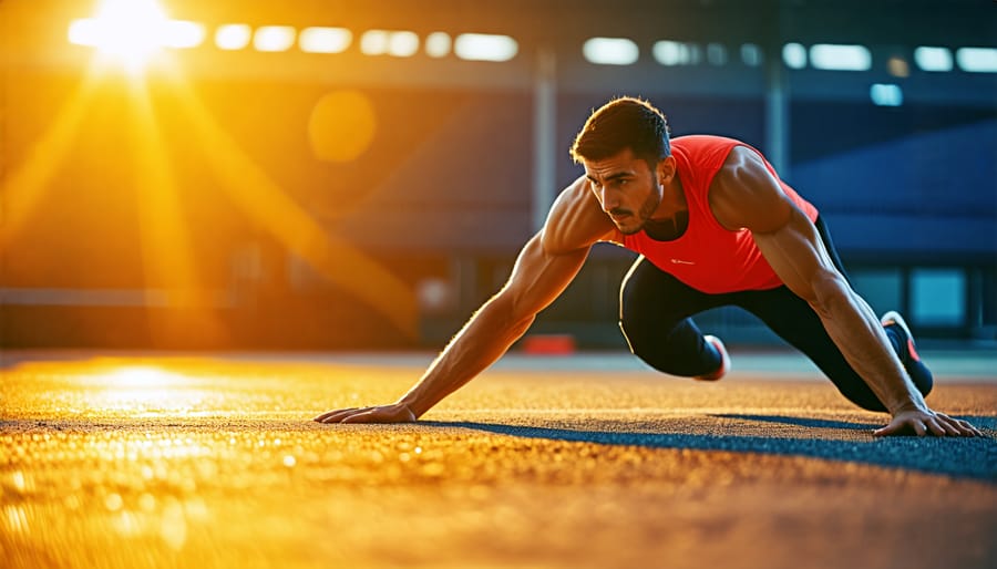 Athlete engaging in a variety of stretching exercises as part of a recovery workout