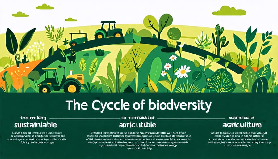 Conceptual graphic showing the cycle of biodiversity conservation through sustainable farming practices