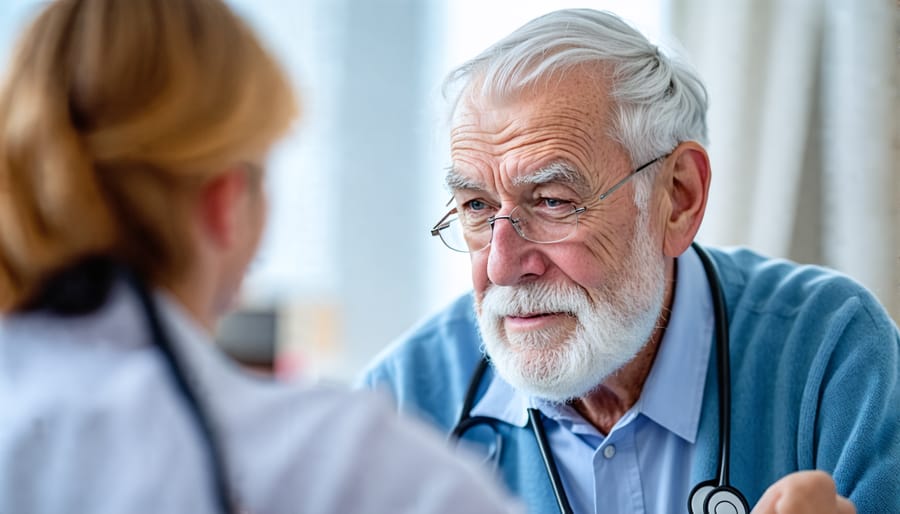 Senior male patient participating in a memory and cognitive function test