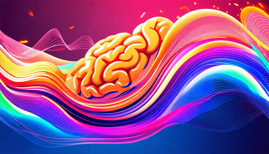 Abstract representation of a brain with vibrant waves showing emotional balance