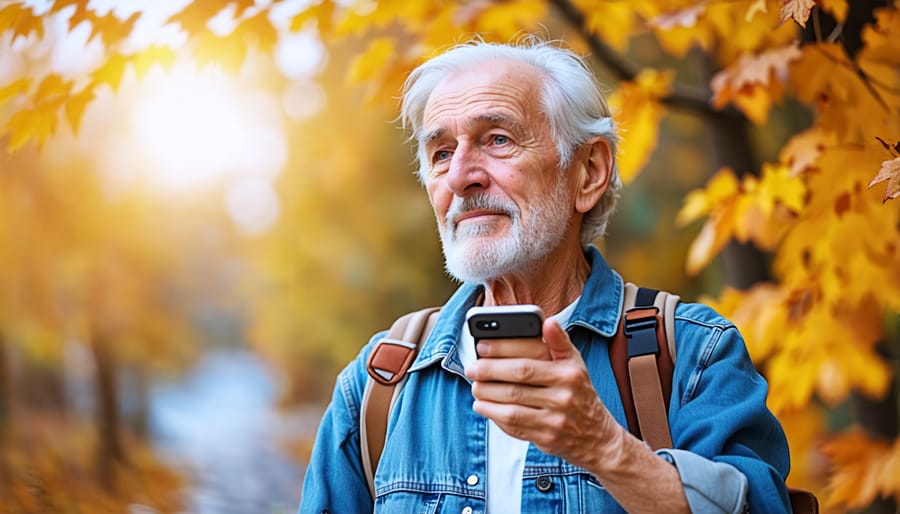 Senior citizen using a wearable device for fall detection and alerts