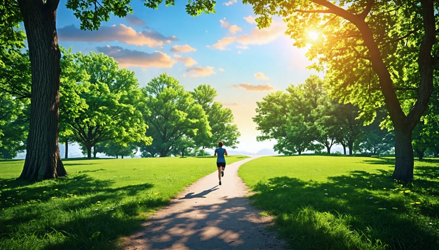 A person practicing yoga in a serene park setting