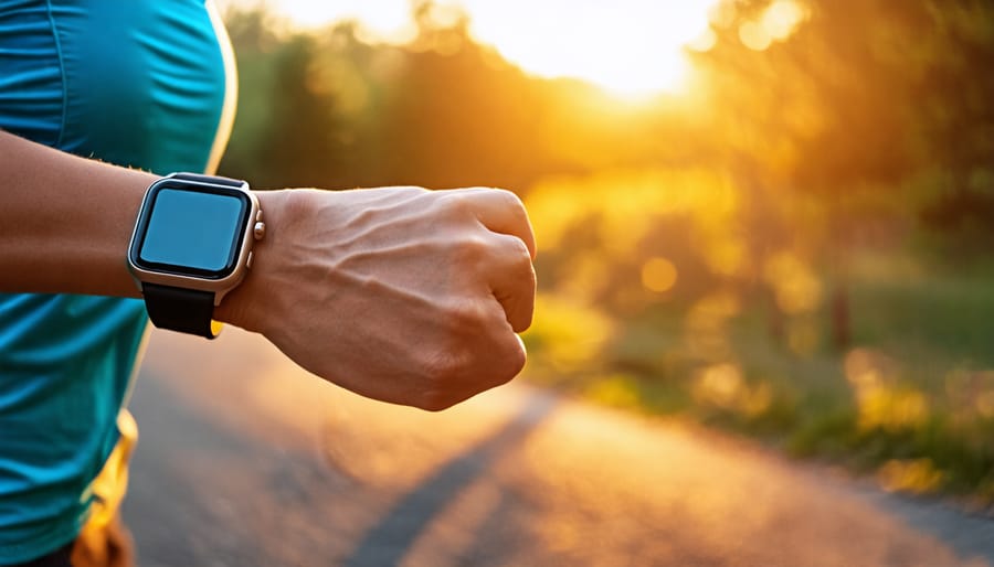 Runner tracking fitness metrics on a wearable device