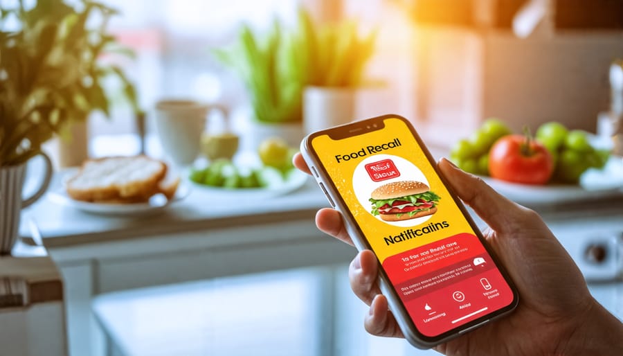 A smartphone displaying a food recall notification app for keeping updated