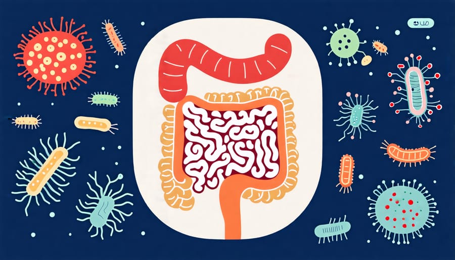 Illustration showing various bacteria in the gut microbiome