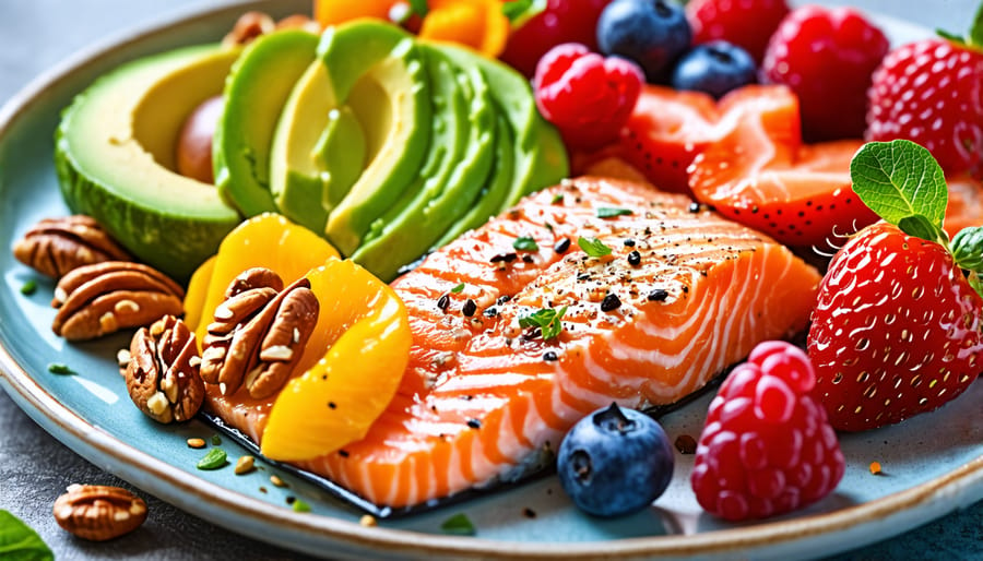 Plate with assortment of nutritious, heart-healthy foods