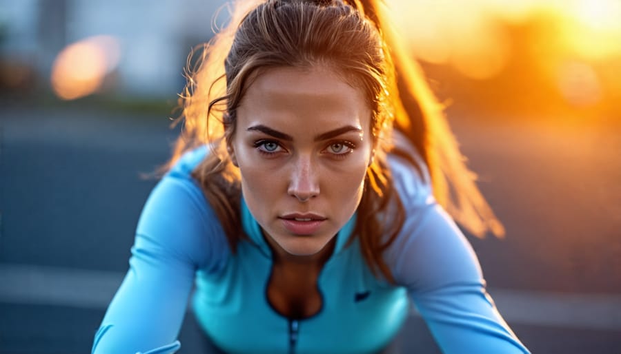 Female athlete performing a vigorous HIIT cardio exercise