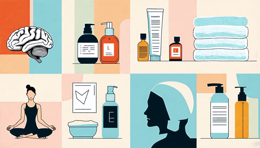 Collage linking hygiene products, brain activity, and mindfulness