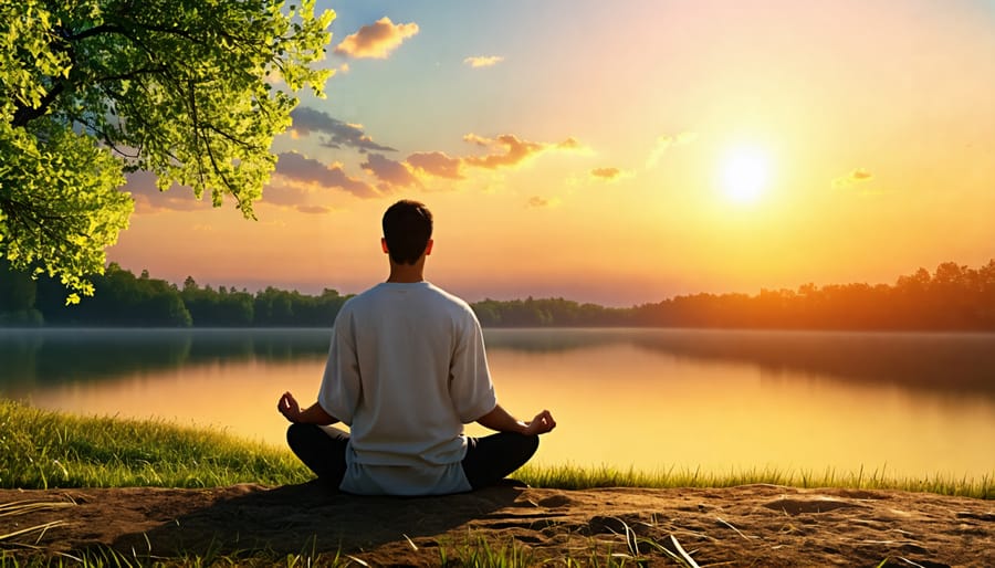 Man practicing meditation for stress relief in nature