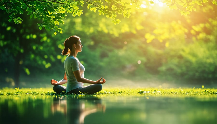 Individual practicing meditation outdoors for mental wellbeing