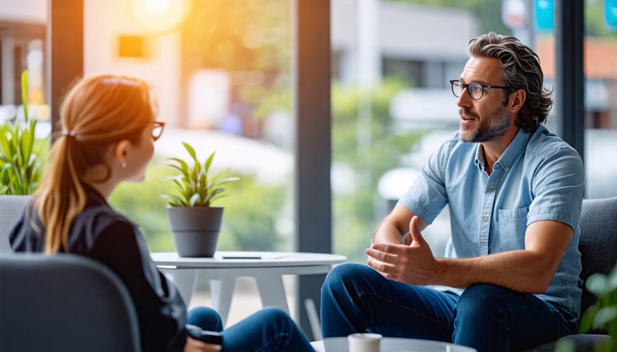 Male patient having a conversation with a mental health professional