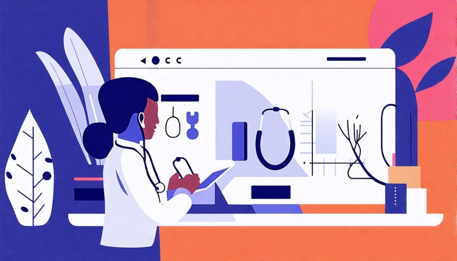 Illustration of rural community members accessing mental health services via telemedicine