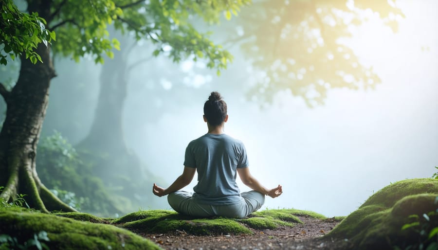 Individual practicing mindfulness in nature