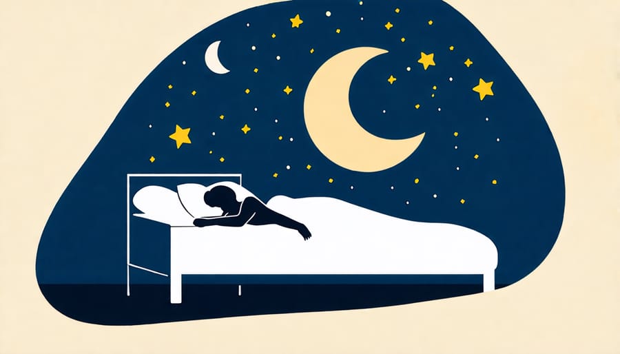 Conceptual illustration of a person sleeping peacefully under a starry night sky