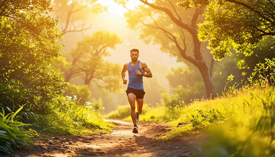 Person engaging in physical activity by jogging in nature