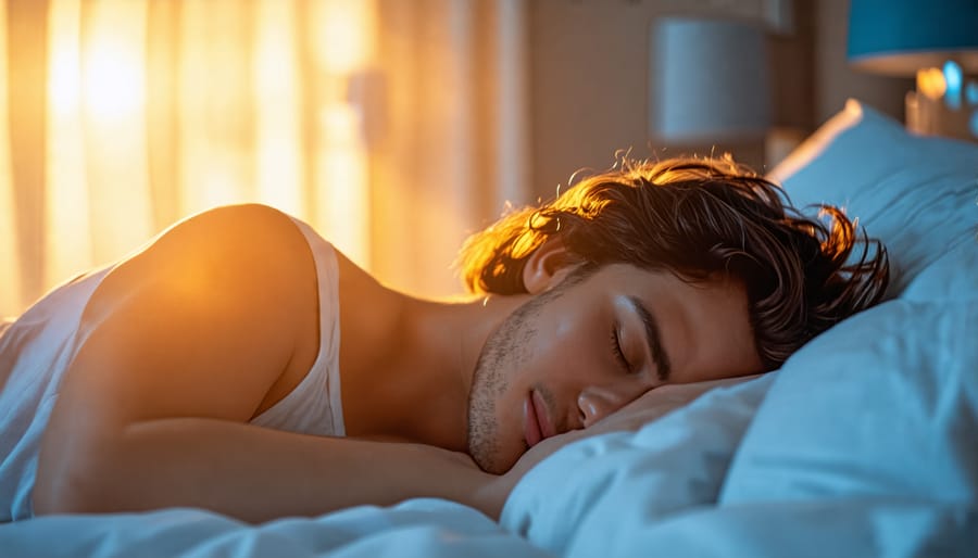 Person enjoying quality sleep in a relaxing bedroom environment