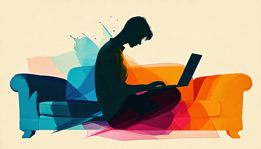 Silhouette illustrating poor posture and sedentary behavior while using a laptop