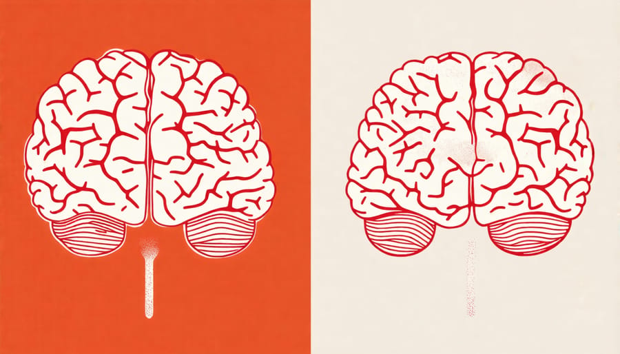 Conceptual illustration comparing a healthy brain with adequate sleep to a fatigued brain lacking sleep