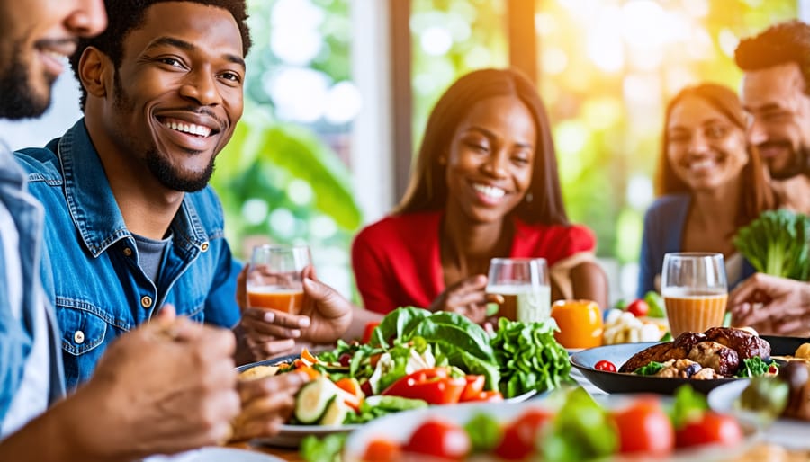 Social gathering featuring healthy food choices for mental wellness