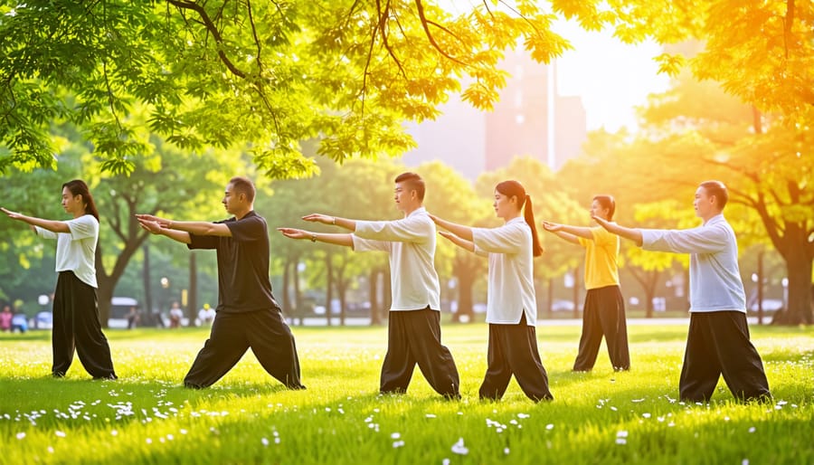 Synchronized Tai Chi movements promoting balance and mindfulness