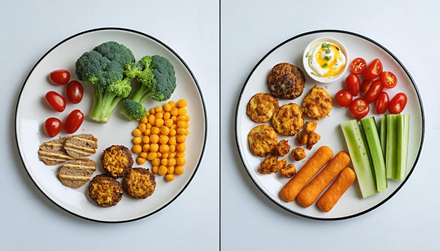 Contrast of healthy whole foods and unhealthy processed foods