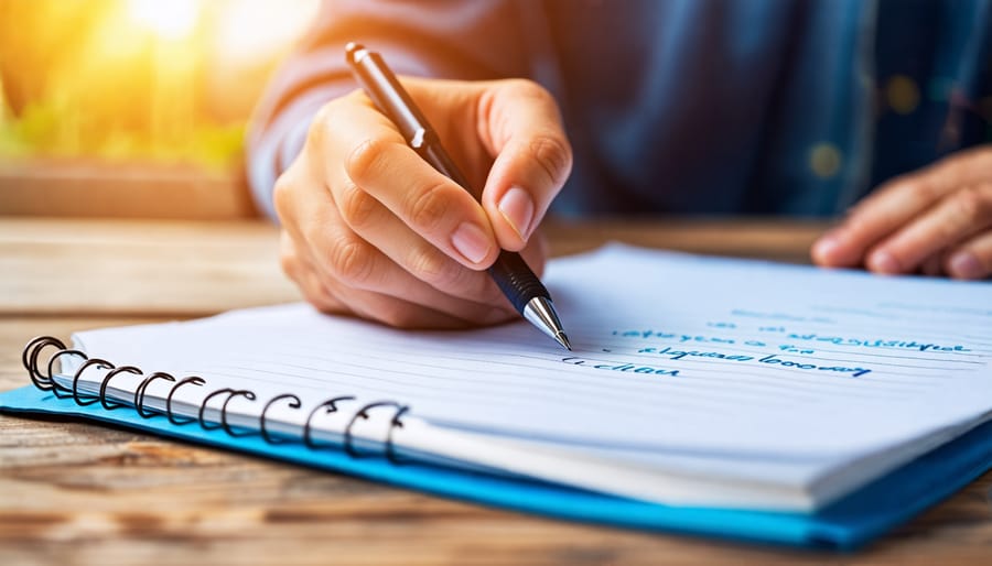 A person hand-writing their occupational wellness goals in a notepad