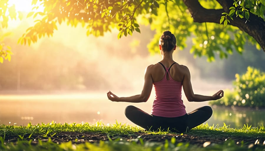 Woman doing yoga pose on a mat in nature