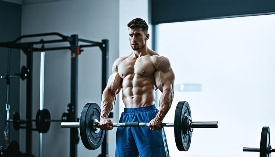 Strength training with free weights for muscle building