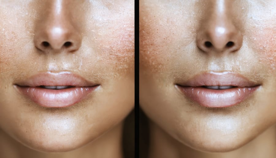 Comparison of skin texture and radiance before and after exfoliation