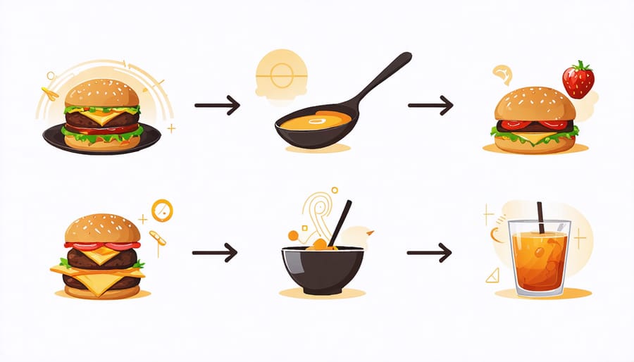 Diagram of the habit loop showing cue, routine, and reward stages with examples related to eating habits