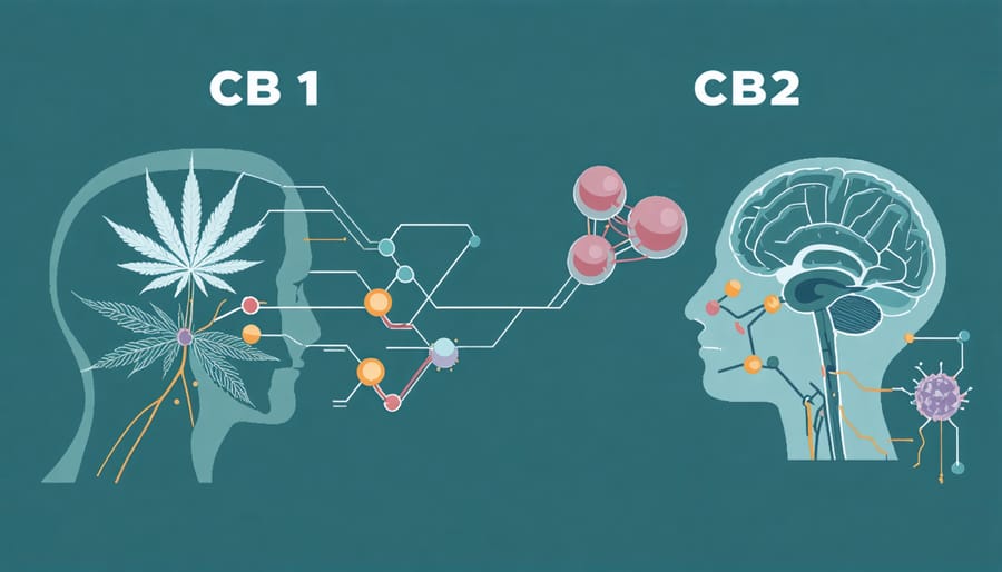 Diagram of the endocannabinoid system highlighting CB1 and CB2 receptors