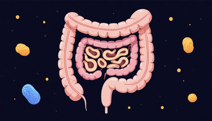 Diagram showing the role of beneficial gut bacteria in the human digestive system