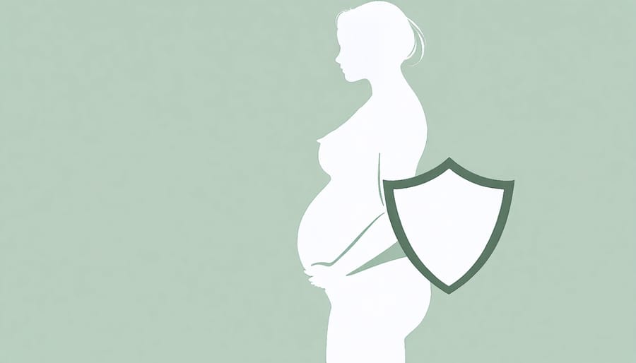 Conceptual illustration depicting the protection of a pregnant woman and her baby from COVID-19