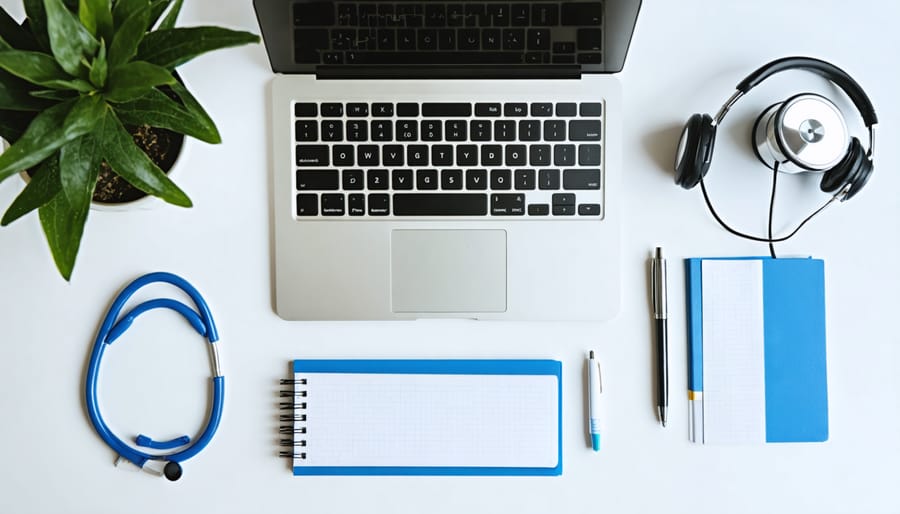 Home telemedicine setup with necessary equipment and proper lighting