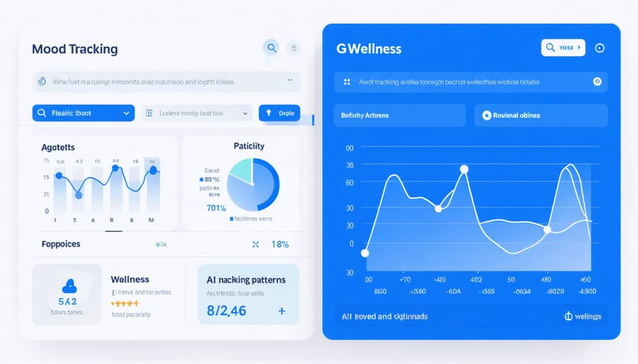 Mental health monitoring dashboard with colorful graphs and wellness metrics