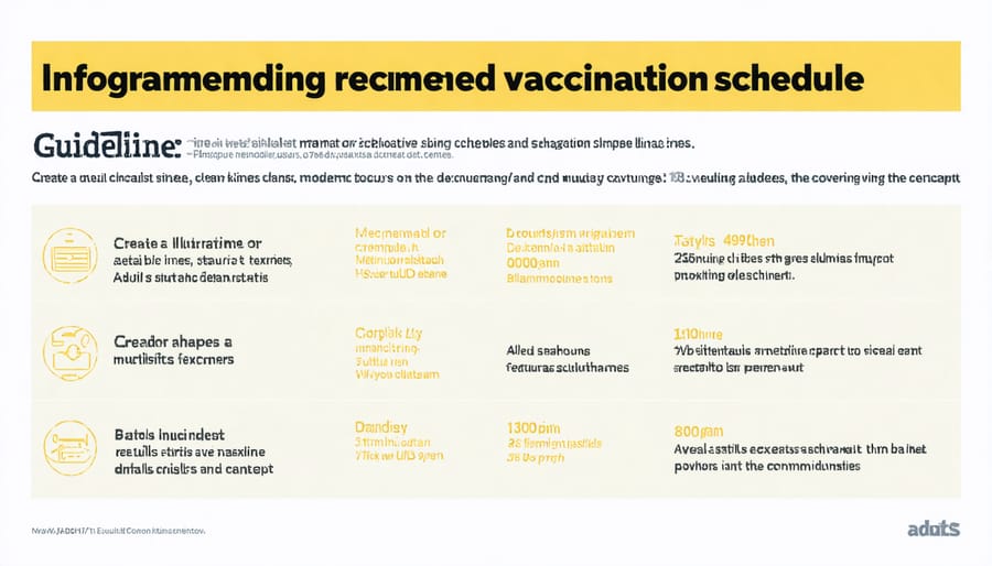 Timeline chart displaying recommended vaccines and booster shots for adults by age group