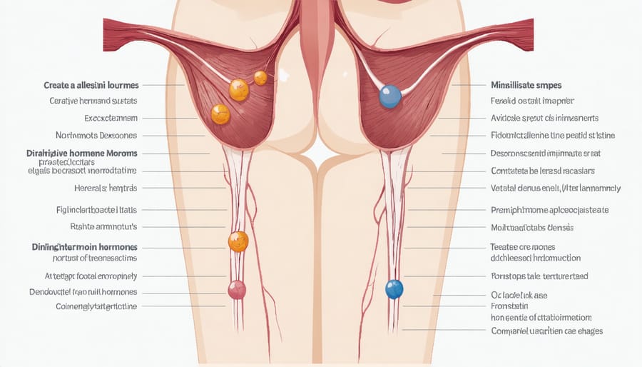 Diagram of female endocrine system highlighting major hormone-producing glands and organs