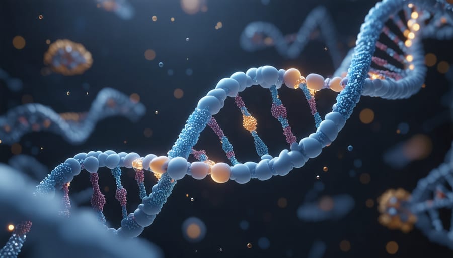 Scientific illustration showing gene therapy delivery mechanism with DNA modification