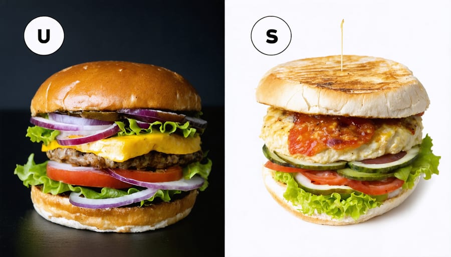 Side-by-side comparison of hormone-supporting meals versus hormone-disrupting meals throughout a day