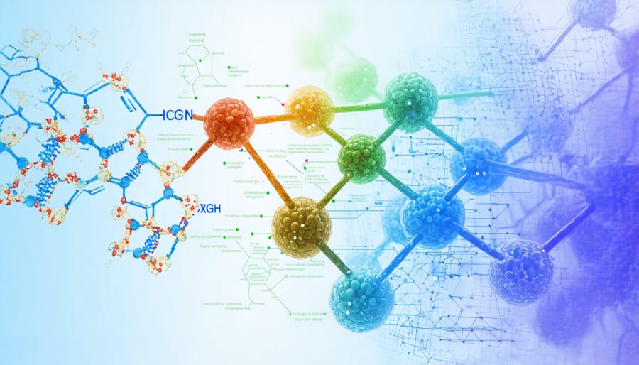 Complex visualization of metabolomic analysis displaying various metabolic markers and pathways