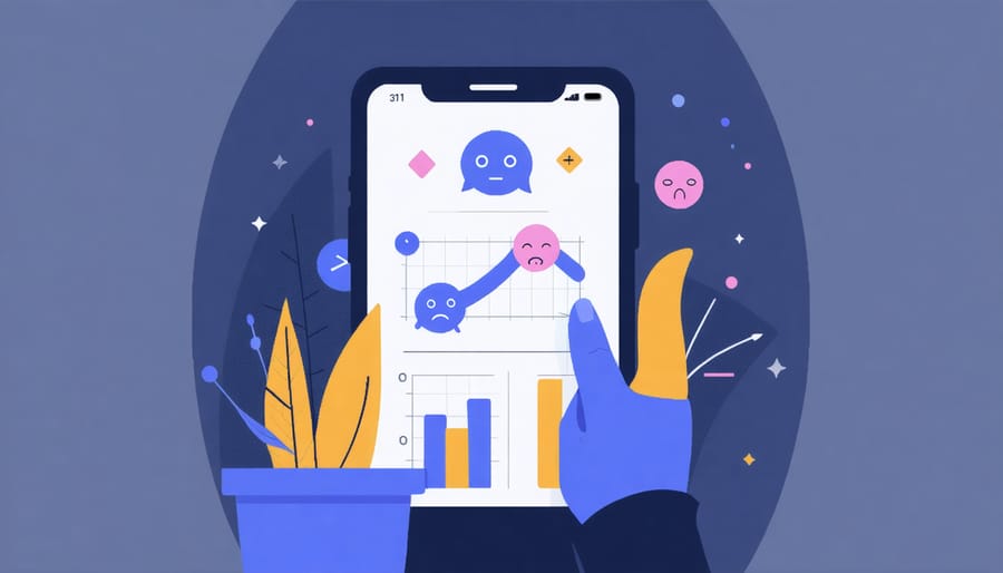 User interacting with a mood tracking interface showing emotional data visualization