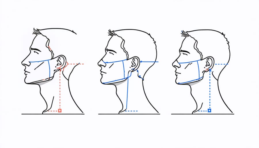 Side-view illustration of proper versus improper neck alignment during sleep with different pillow support levels