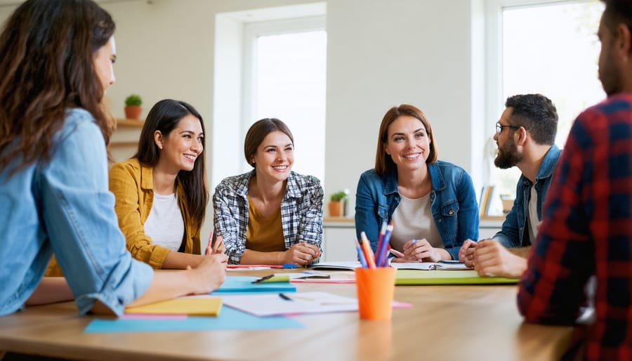 Small group of people sitting in a circle during a peer support meeting