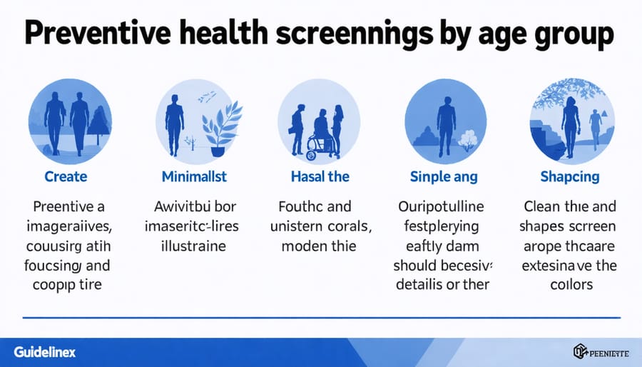 Visual chart of recommended health screenings for different age groups of men