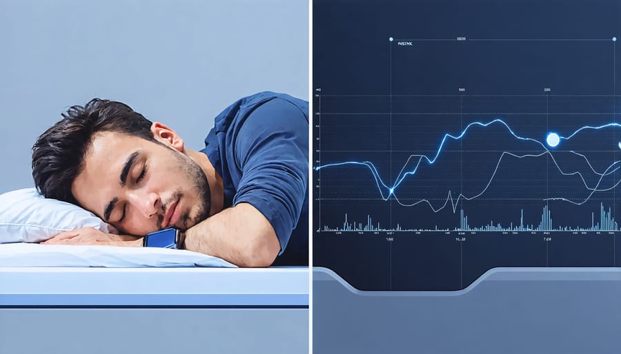 Side-by-side comparison of person sleeping and sleep quality metrics from wearable device