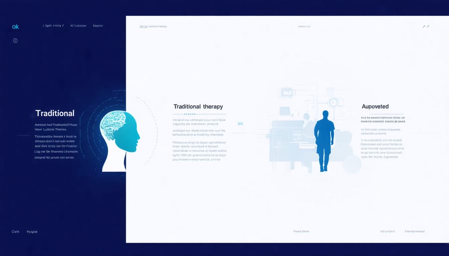 Comparison between in-person therapy session and digital AI therapy interface