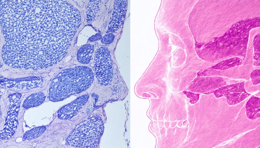 Scientific illustration comparing muscle and bone composition between younger and older adults