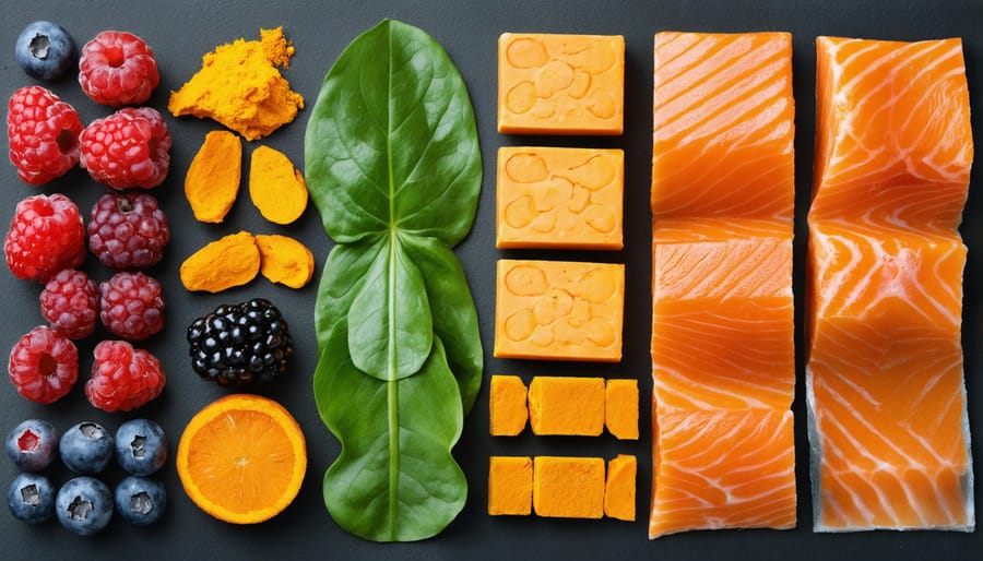 Colorful arrangement of foods known to reduce inflammation