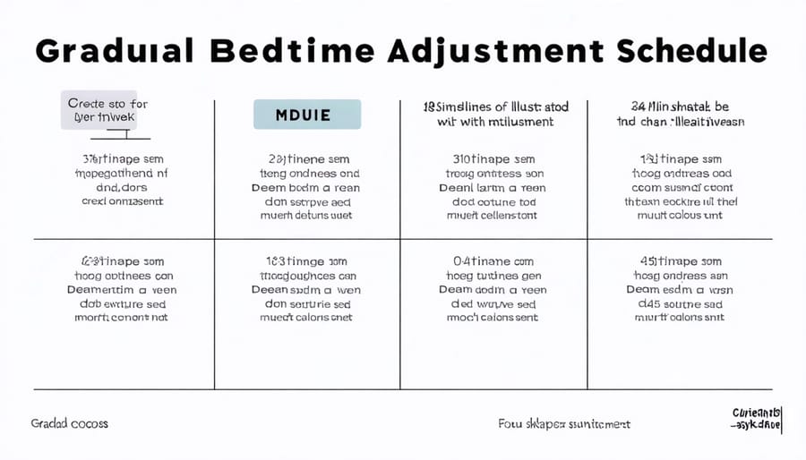 Step-by-step schedule showing recommended bedtime adjustments for time change preparation